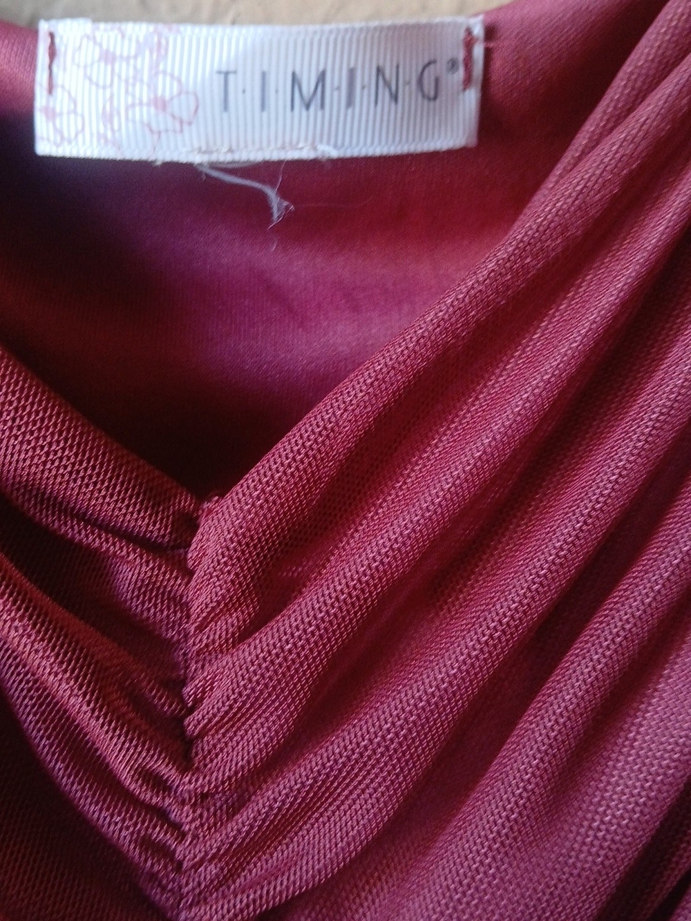 Timing Burgundy Ruched V-Neck Dress